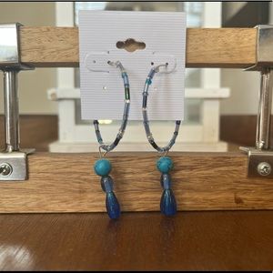 NEW Handmade beaded hoop earrings - blue stone & glass